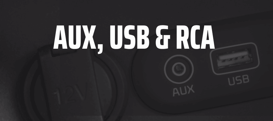 Audio, Aux in , iPod, USB cables and adapters