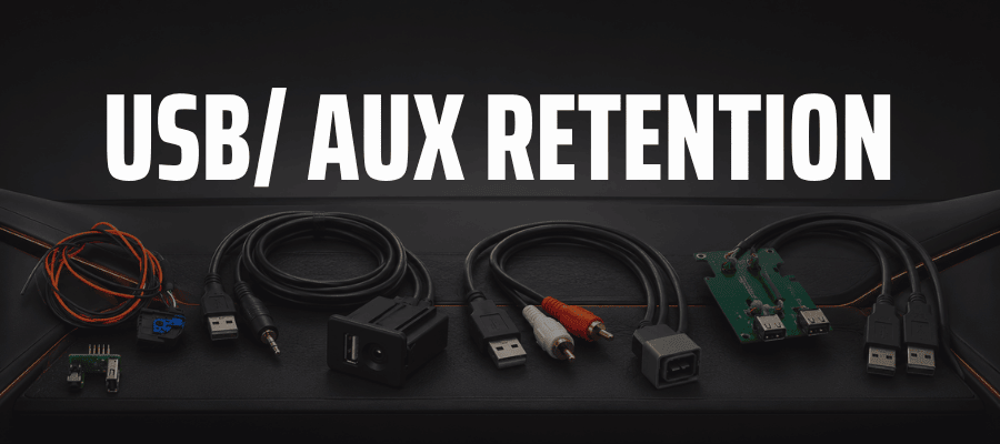 Vehicle-specific car USB and AUX retention adapter cables for aftermarket stereo installation