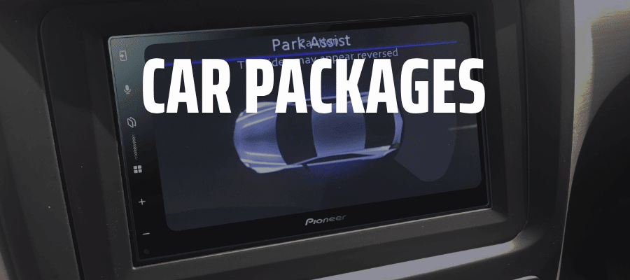 Complete vehicle-specific car stereo package with touchscreen head unit, fascia, wiring and installation interfaces