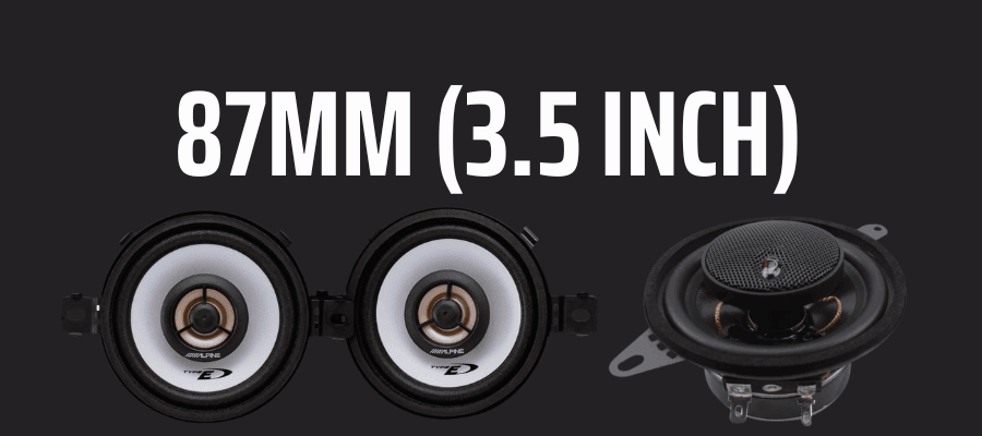 3.5 inch (8.7cm) car speakers by InCarTec displayed with a compact design, perfect for dashboard and rear fill audio upgrades in various vehicles.