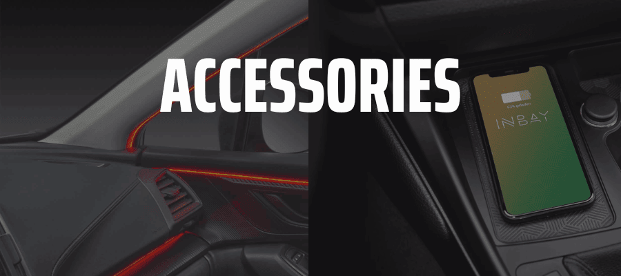 Car accessories including Inbay wireless charging, Scosche phone mounts, Heise LED ambient lighting and Noco jump starters