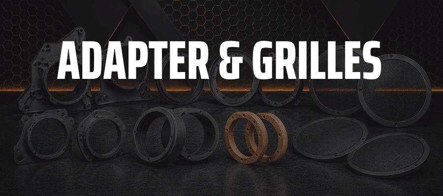 Car speaker adapter rings, mounting spacers and protective grilles for aftermarket speaker installations