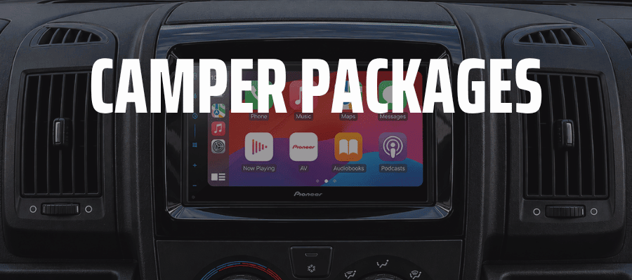 Complete campervan and motorhome stereo packages with touchscreen head units and vehicle-specific fitting parts