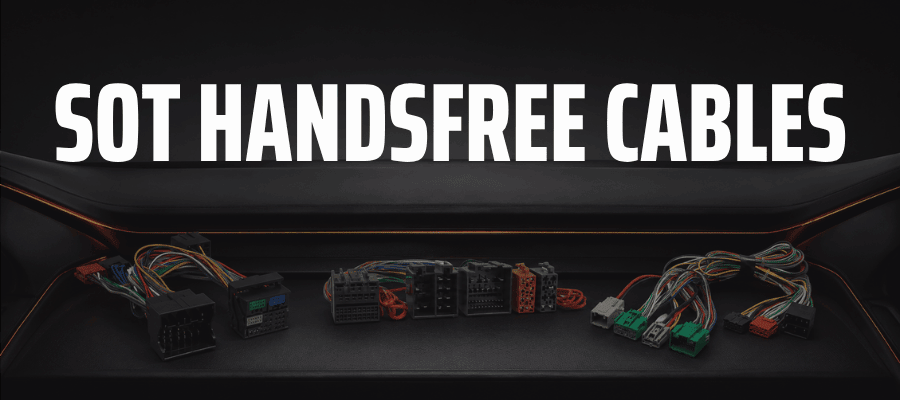 Vehicle-specific SOT handsfree and ISO T-harness cables for Bluetooth kits and amplifier integration