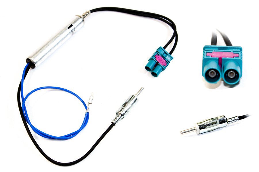 Double Fakra to Male DIN aerial antenna adapter cable (With 12v phantom power)