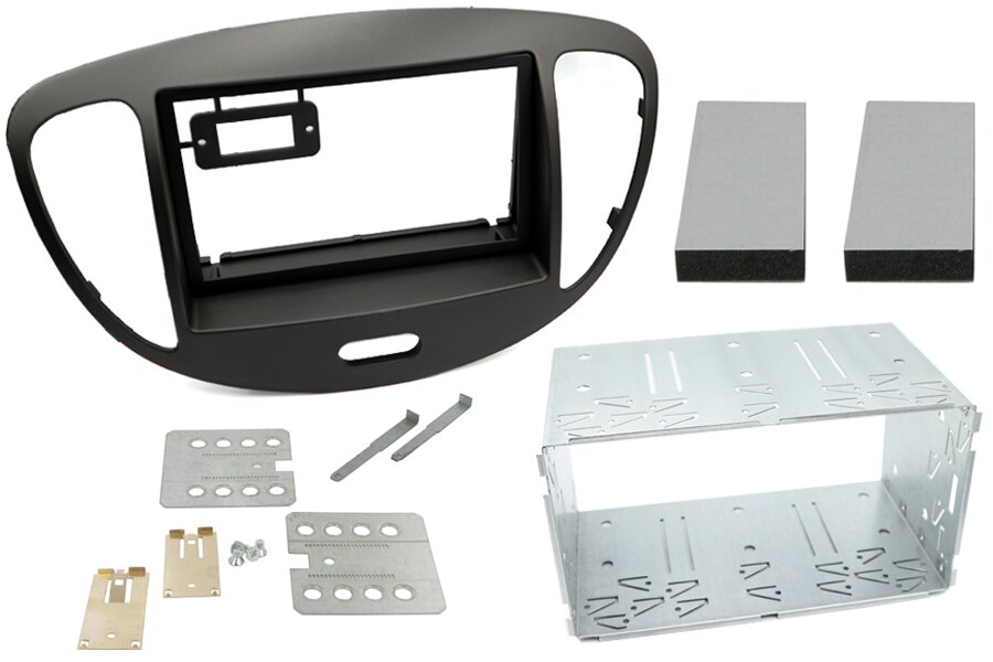Hyundai i10 (2008-2012) Double DIN fascia adapter and radio cage kit (MATT BLACK)