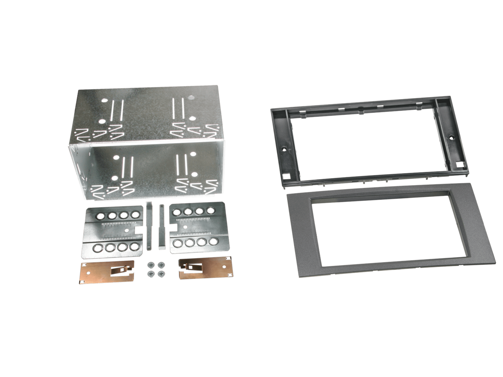 Ford (6000CD SQUARE RADIO) FLUSH FIT Double DIN car audio fascia radio cage kit (DARK GREY)