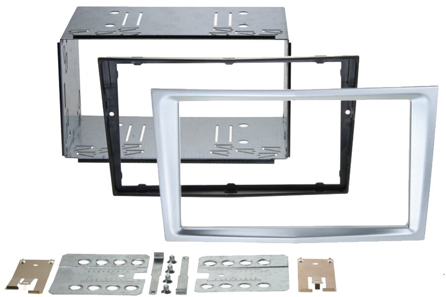 Vauxhall (FLUSH FIT) Double DIN car audio fascia radio cage adapter kit (MATT CHROME/ SILVER)