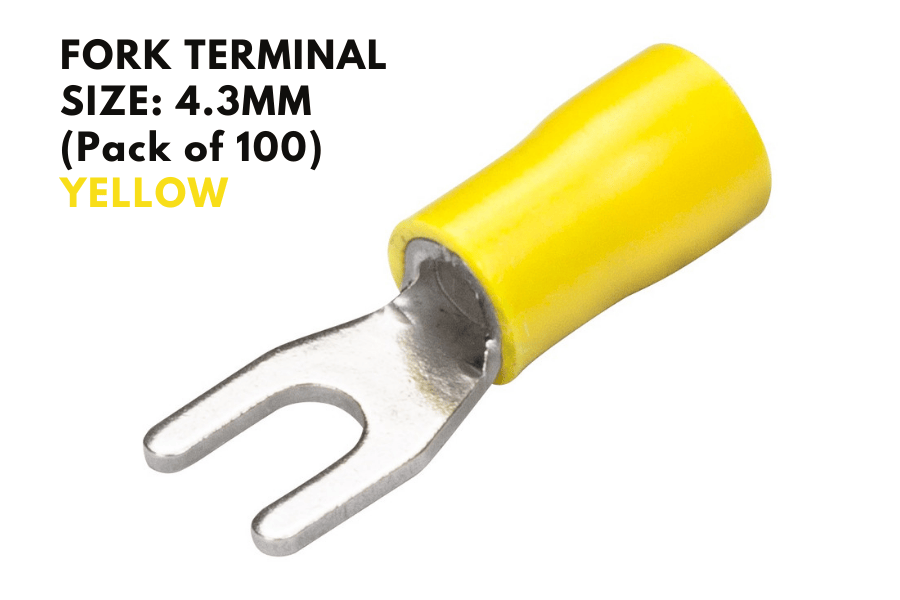 Yellow 4.3mm Insulated Crimp Fork Terminal (PACK OF 100)