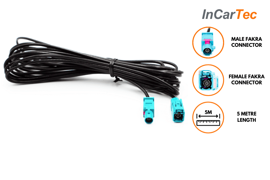 5 metre male Fakra to female Fakra in car radio aerial/ antenna extension cable