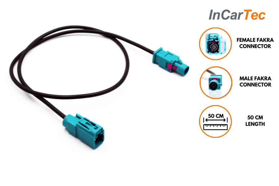 50cm male Fakra to female Fakra in car radio aerial/ antenna extension cable