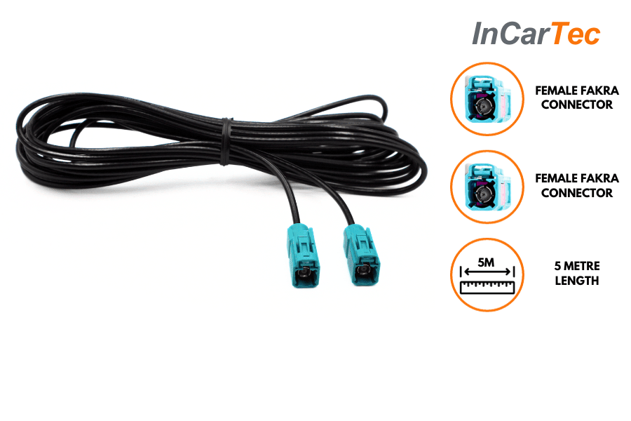 5 metre female Fakra to female Fakra in car radio aerial/ antenna extension cable