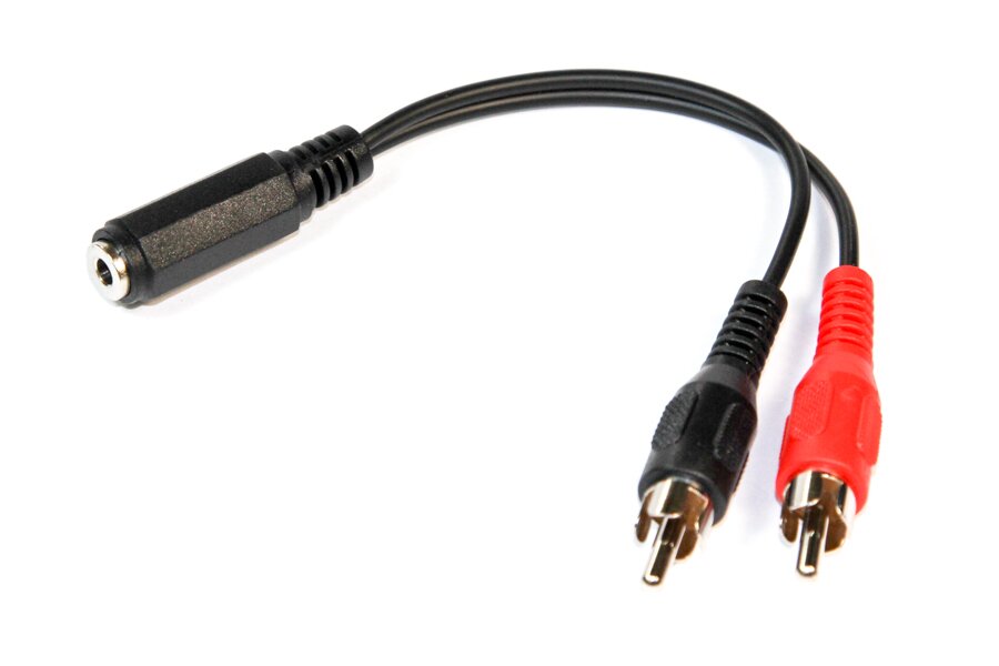 3.5mm jack socket to 2x RCA phono plugs