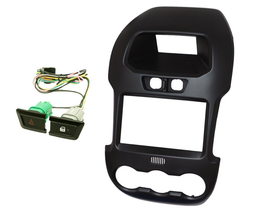 Ford Ranger (2012-2016) double DIN radio fascia adapter panel with replacement switches (BLACK)