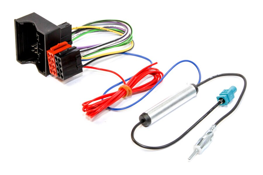 VW group quadlock to ISO radio adapter harness, with antenna adapter, hardwire ignition