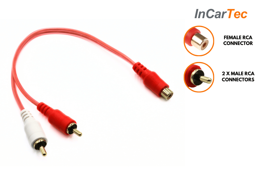 RCA female to 2 male RCA phono car stereo audio adapter Y-cable (20cm)