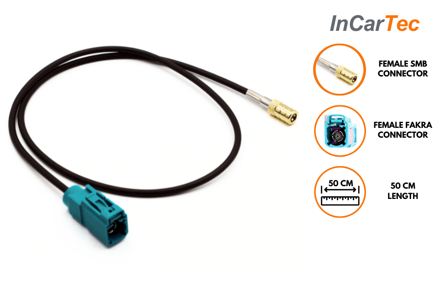 Female Fakra to female SMB DAB antenna adapter cable (50cm)