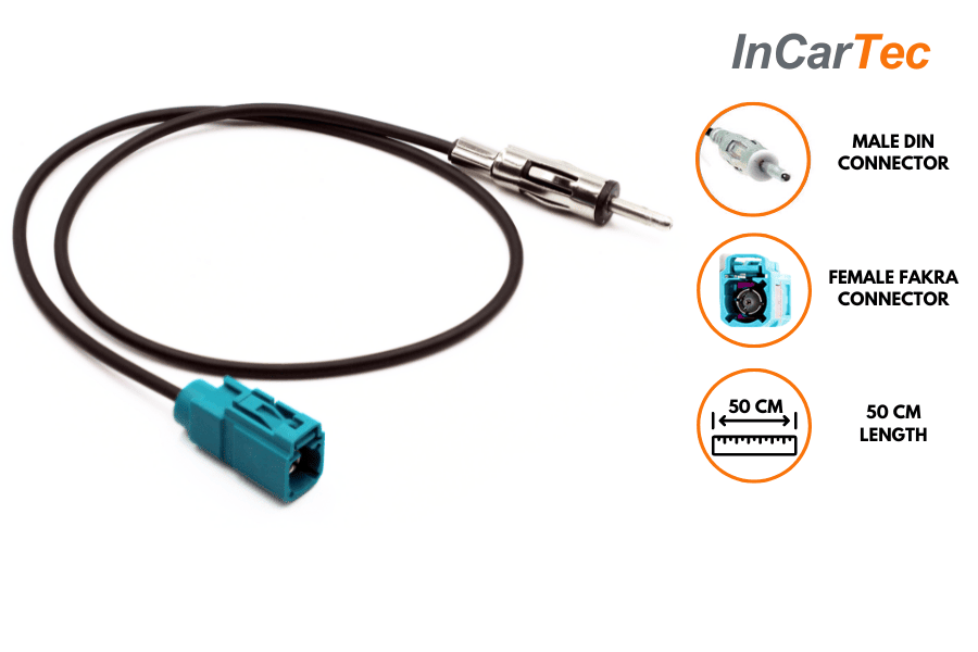 Female Fakra to male DIN antenna adapter cable (50cm)