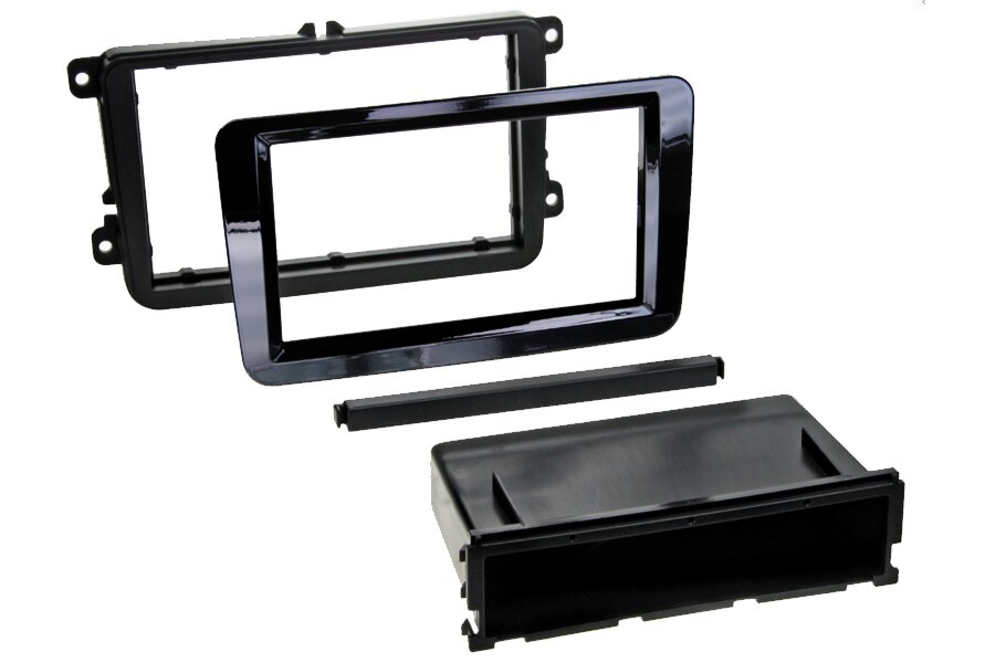 Volkswagen, Seat, Skoda Single/Double DIN (FLUSH FIT) car audio stereo fascia adapter (GLOSS BLACK)
