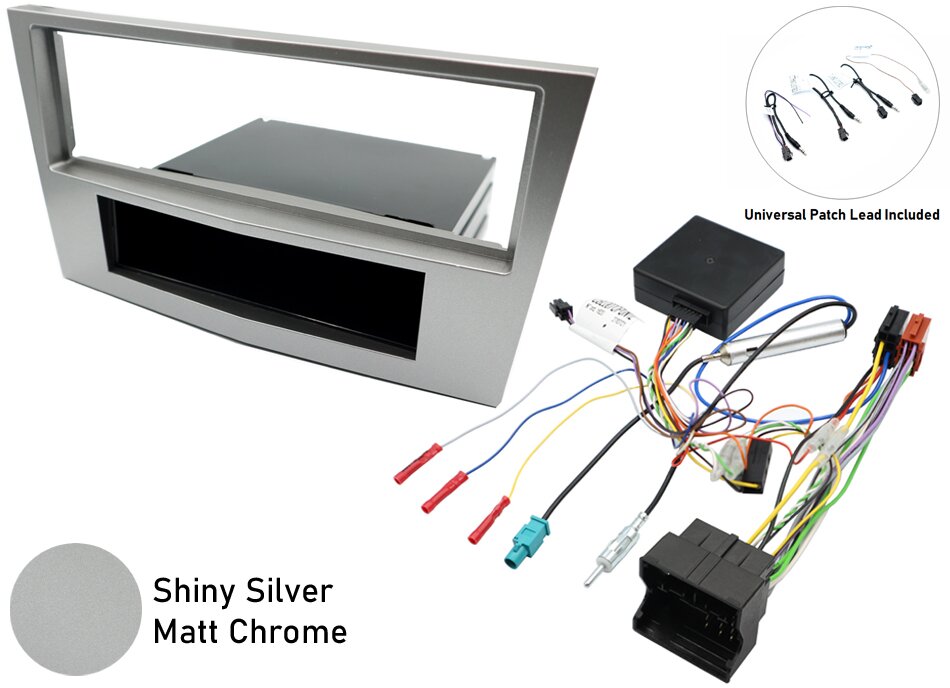 Vauxhall Single DIN car stereo fitting kit with Steering Controls (SHINY SILVER/ MATT CHROME)