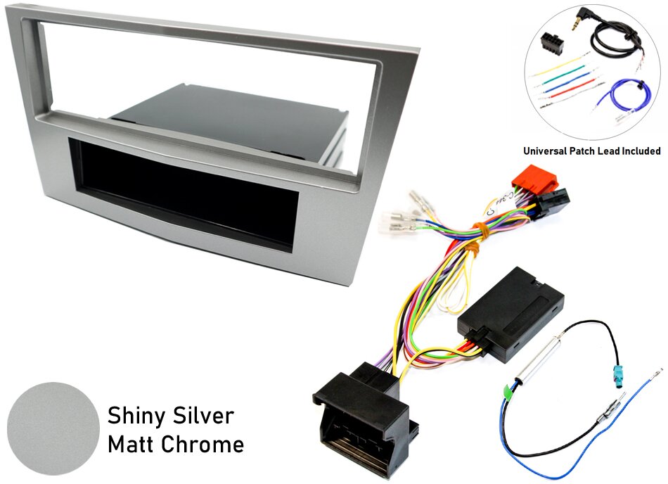Vauxhall Corsa D Single DIN car stereo fitting kit with Steering Controls (SHINY SILVER/ CHROME)
