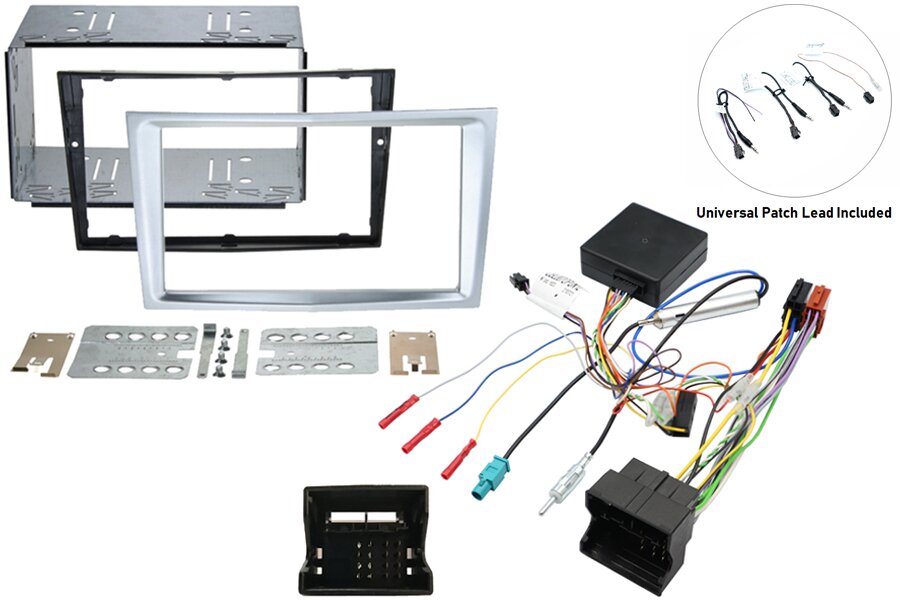 Vauxhall Double DIN car stereo upgrade fitting kit with Steering Controls (MATT CHROME/ SILVER)