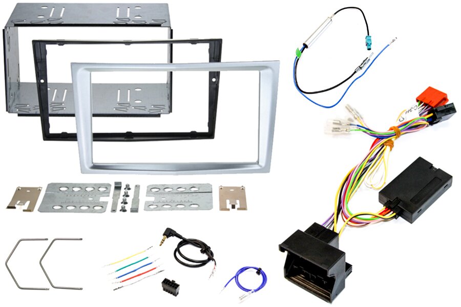 Vauxhall Corsa D Double DIN car stereo fitting kit with Steering Controls (MATT CHROME/ SILVER)
