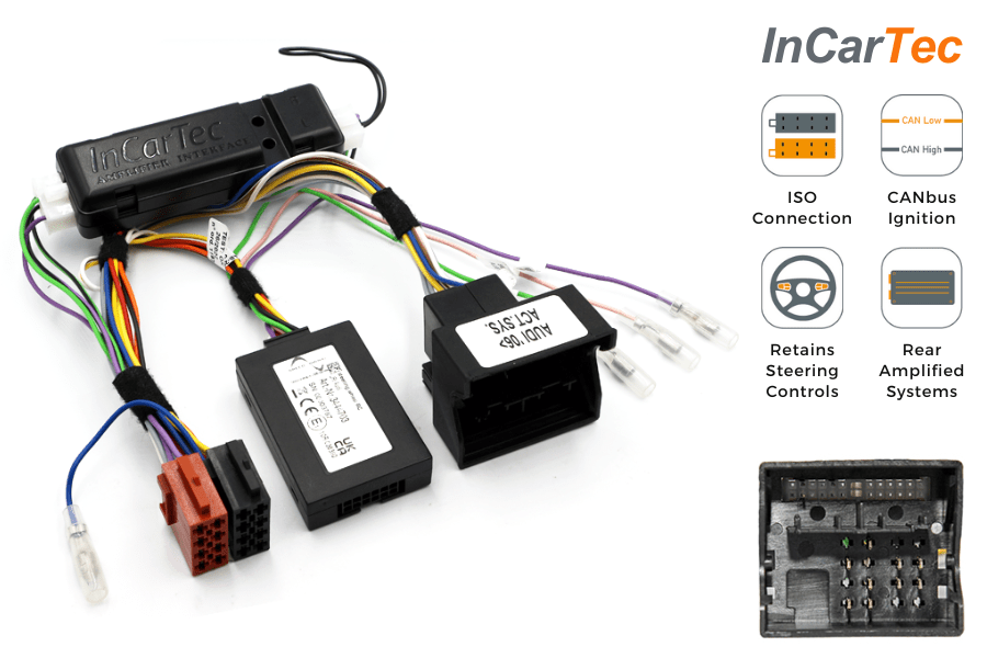 Audi (Rear amplified systems) CANbus steering wheel control interface and audio adapter cable