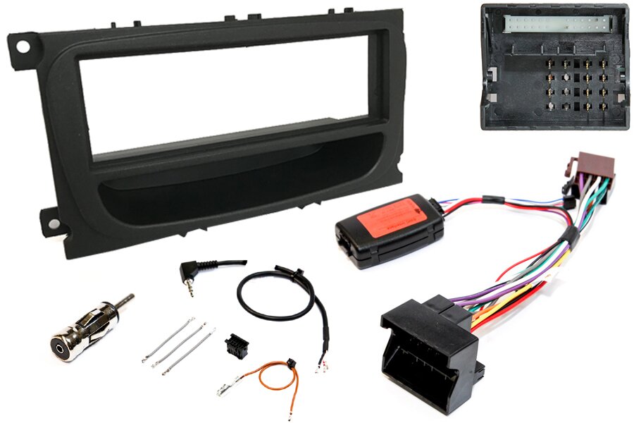 Ford Single DIN car stereo upgrade fitting kit (Oval shape-Black) with Steering wheel controls