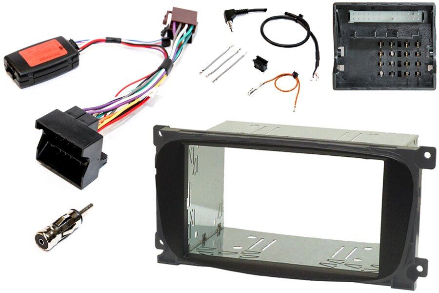 Ford Double DIN car stereo upgrade fitting kit with steering wheel controls (OVAL - BLACK)