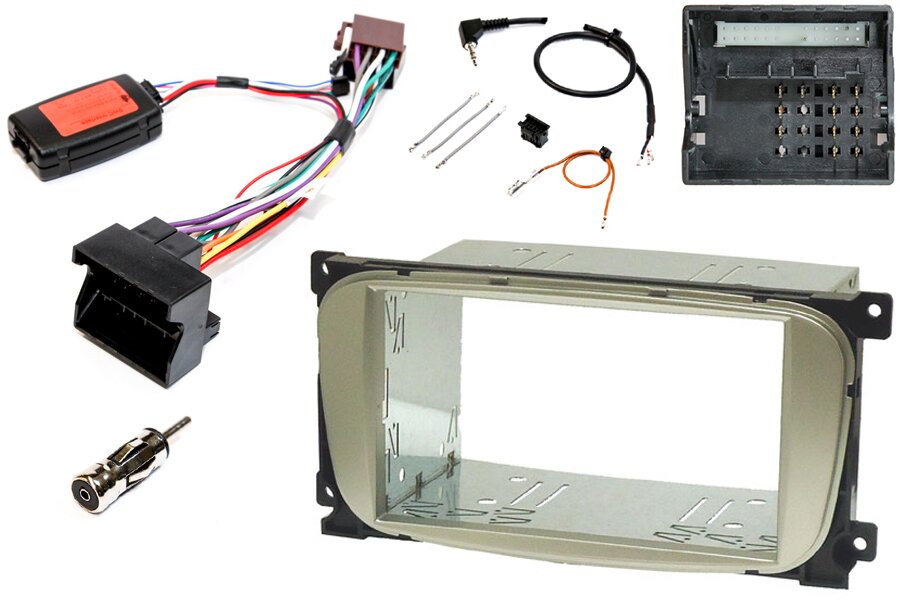 Ford Double DIN car Stereo Upgrade fitting kit with steering wheel controls (OVAL  - SILVER)