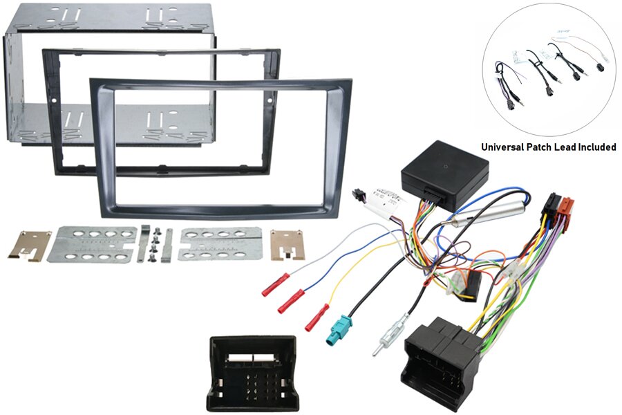 Vauxhall Double DIN car stereo upgrade fitting kit with SWC (GLOSS GREY/STEALTH BLACK)