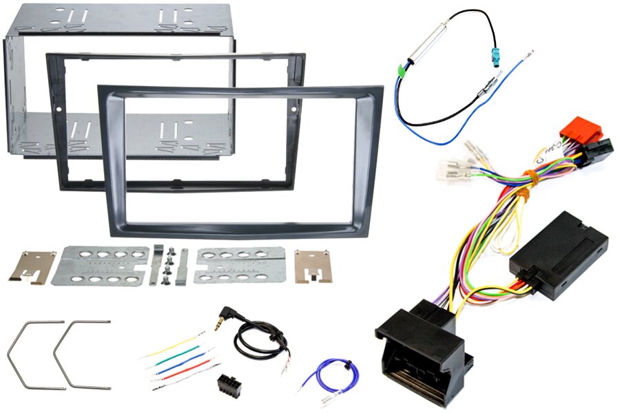 Vauxhall Corsa D Double DIN car stereo fitting kit with Steering Controls (GLOSS GREY/STEALTH BLACK)
