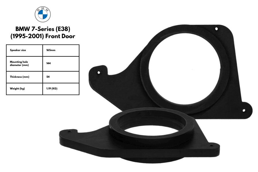 BMW 7 series (E38) 165mm (6.5 inch) front door speaker panel adapter rings (MDF)