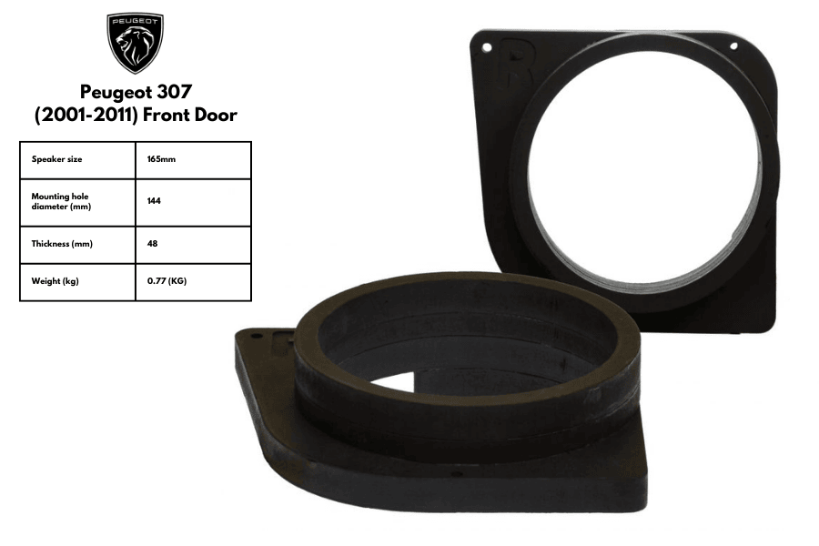 Peugeot 307 (2001-2011) 165mm (6.5 inch) front door speaker panel adapter rings (MDF)