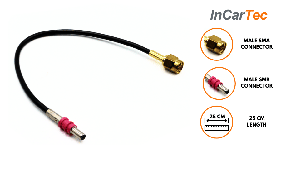 Male SMA screw fit to male SMB DAB antenna adapter cable (50cm)