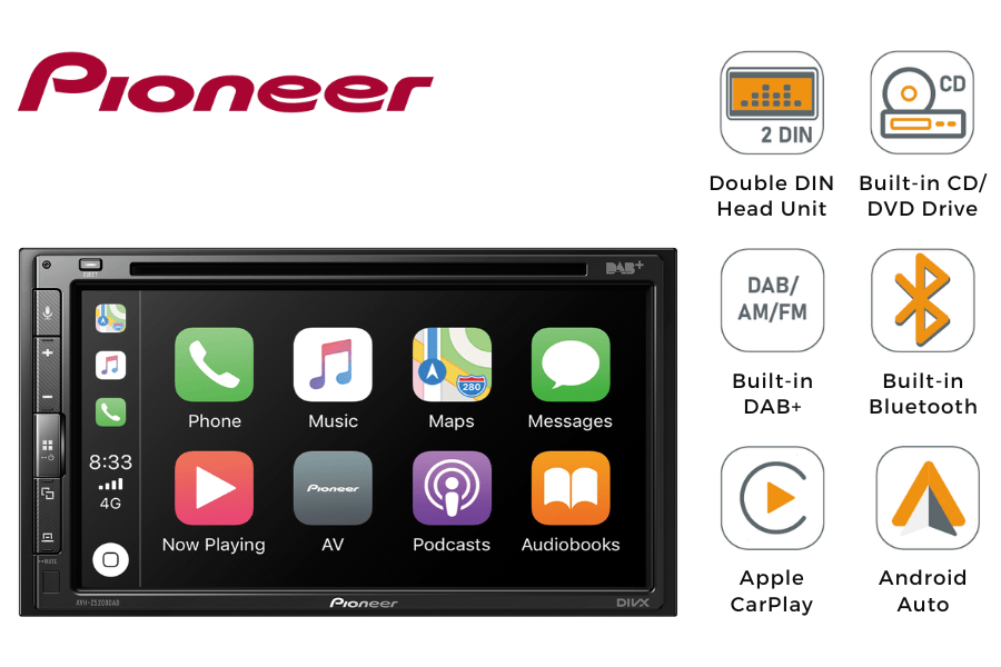 Pioneer AVH-Z5200DAB 6.8" CD/DVD USB, Apple CarPlay Android Auto DAB Stereo