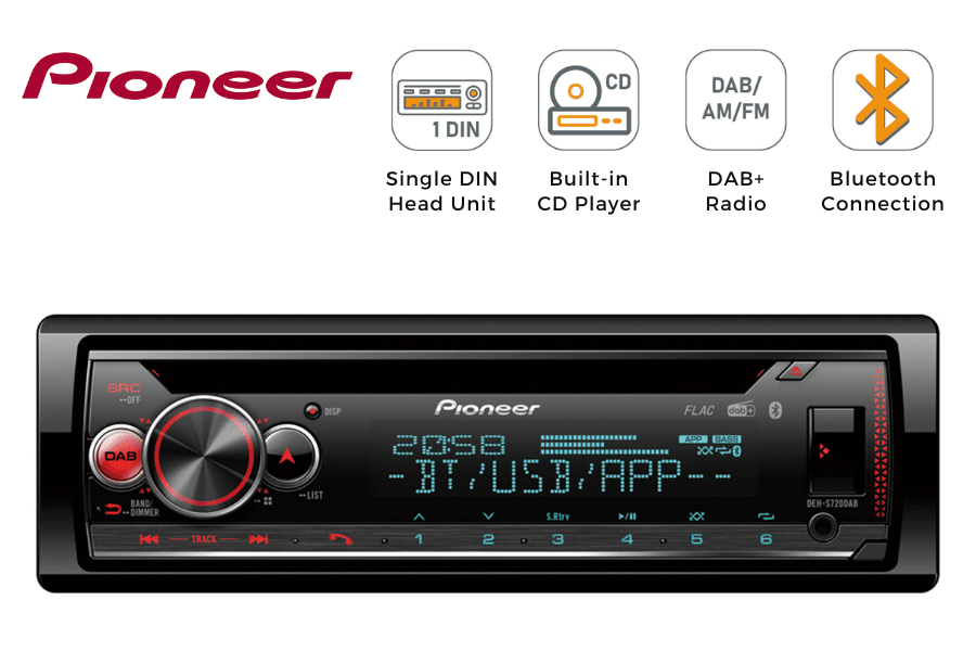 Pioneer DEH-S720DAB Single Din CD Tuner with DAB/DAB+, Bluetooth, USB and Spotify