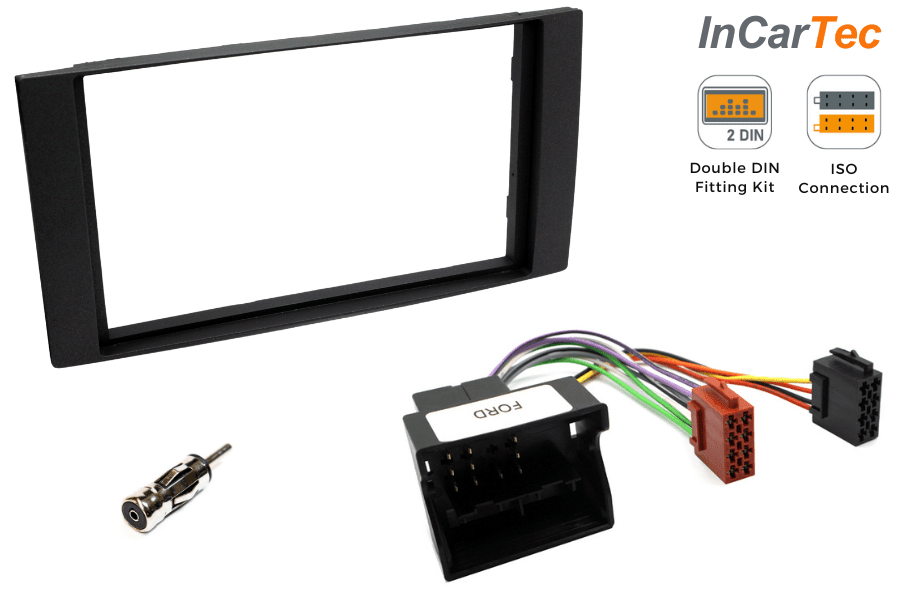 Ford (2002 Onwards) Double DIN car stereo upgrade fitting kit (WITHOUT SWC/ SQUARE RADIO) MATT BLACK