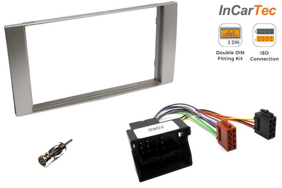 Ford (2002 Onwards) Double DIN car stereo upgrade fitting kit (WITHOUT SWC/ SQUARE RADIO) SILVER