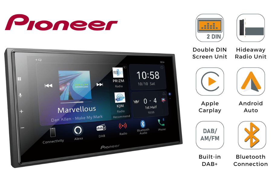 Pioneer SPH-EVO64DAB Wireless Apple CarPlay Android Auto DAB Hideaway Car Stereo