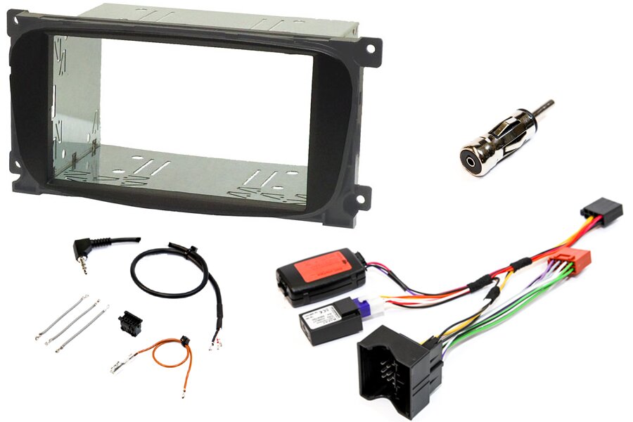 Ford Double DIN car stereo upgrade fitting kit with SWC and CAN service (OVAL - BLACK)