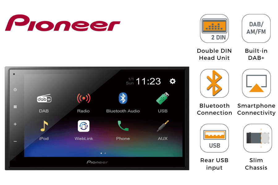 Pioneer DMH-A340DAB Double DIN stereo head-unit with Bluetooth, DAB+, smartphone connectivity