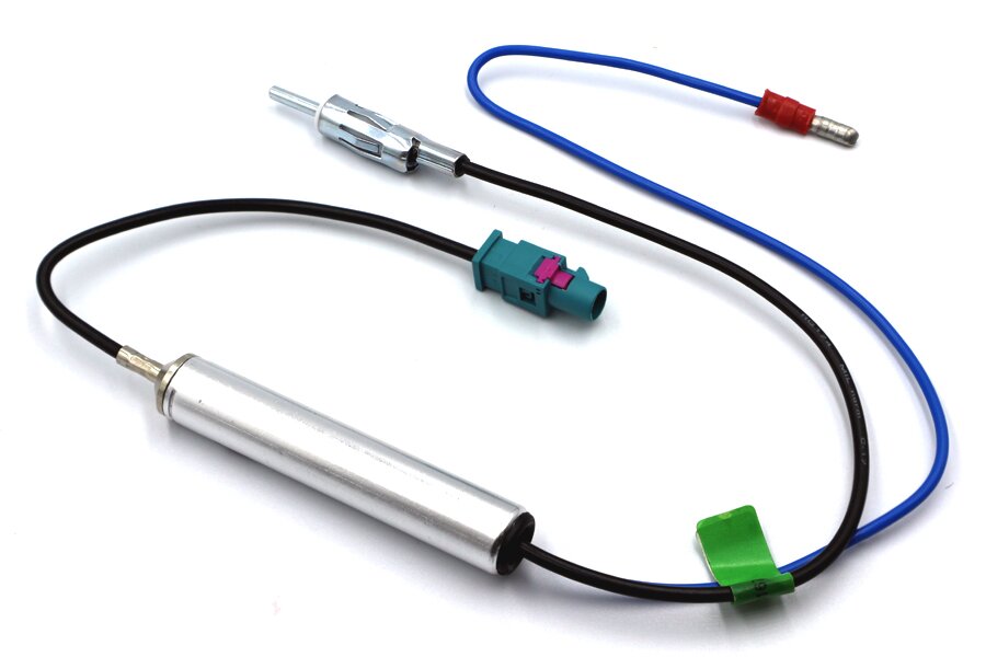 Fakra to DIN aerial adapter cable with 12v phantom power and bullet connection