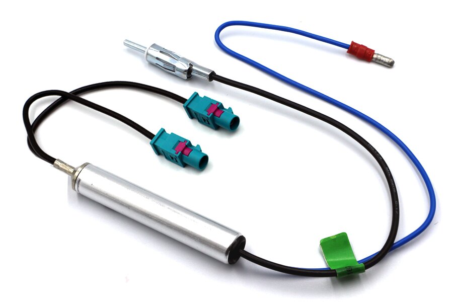 Twin Fakra to DIN aerial adapter cable with 12v phantom power and bullet connection