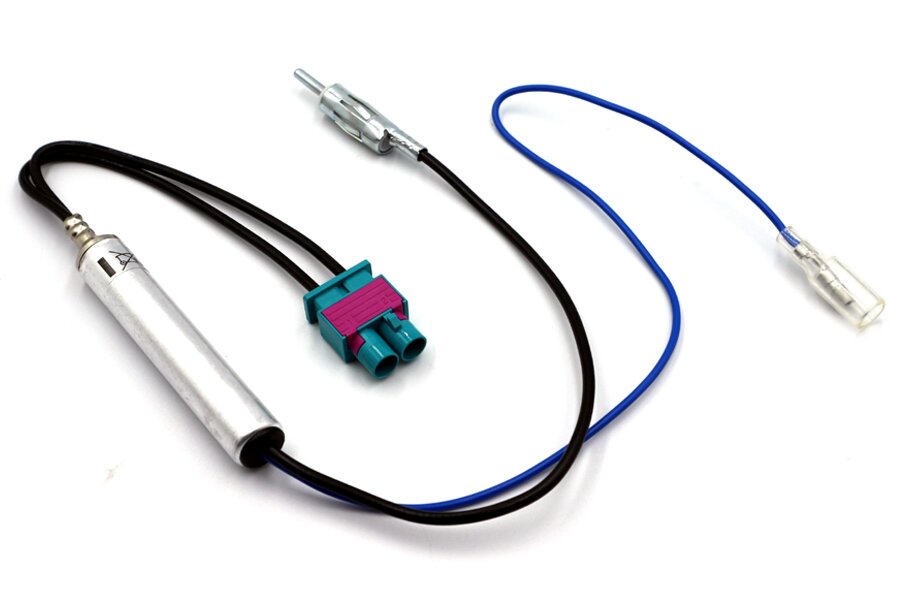 Double Fakra to DIN aerial adapter cable with 12v phantom power and bullet connection