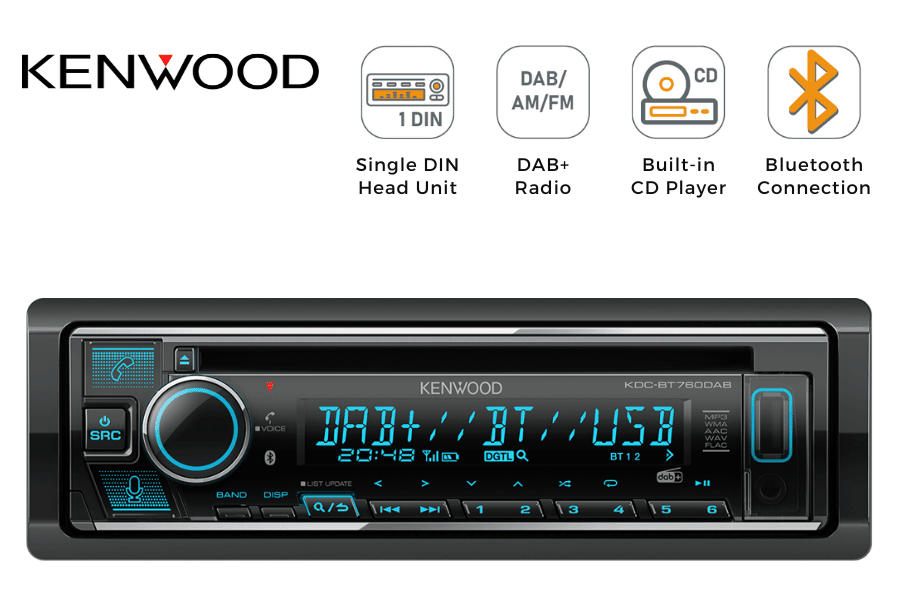 Kenwood KDC-BT760DAB Single DIN DAB Bluetooth CD USB AUX Car Stereo Head Unit