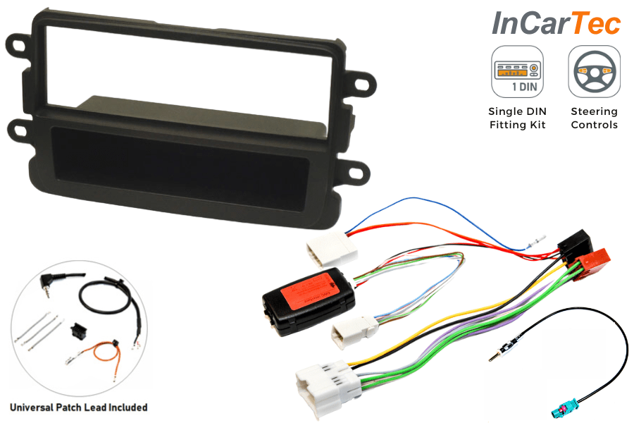 Dacia Duster, Dokker, Lodgy, Logan, Sandero Single DIN car stereo fitting kit MATT BLACK (WITH SWC)