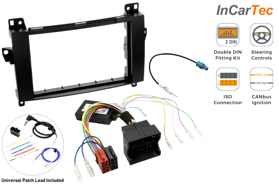 Mercedes (AUDIO 20) Double DIN car stereo upgrade fitting kit with steering controls (QUADLOCK)