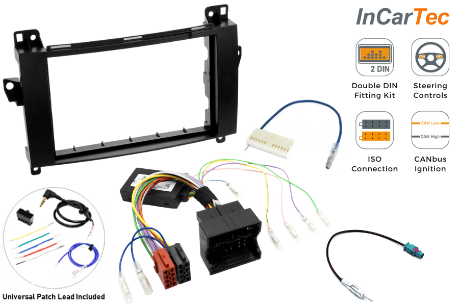 Mercedes (AUDIO 10/15/20) Double DIN car stereo fitting kit with steering controls (QUADLOCK)